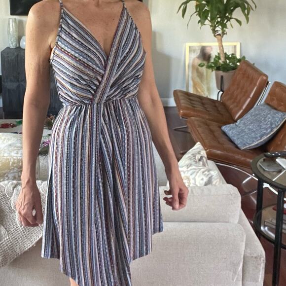 NEW BCBGeneration Blue Red Stripe Halter Sundress Mini Dress Summer Vacation - Picture 1 of 5